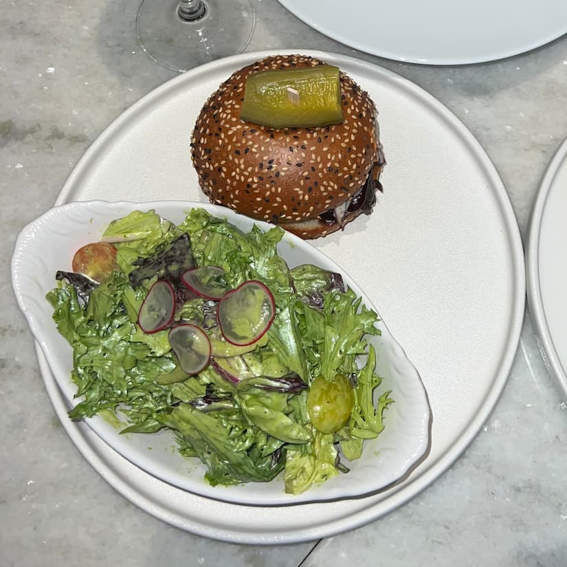 Burger and Salad at Dahlia Restaurant