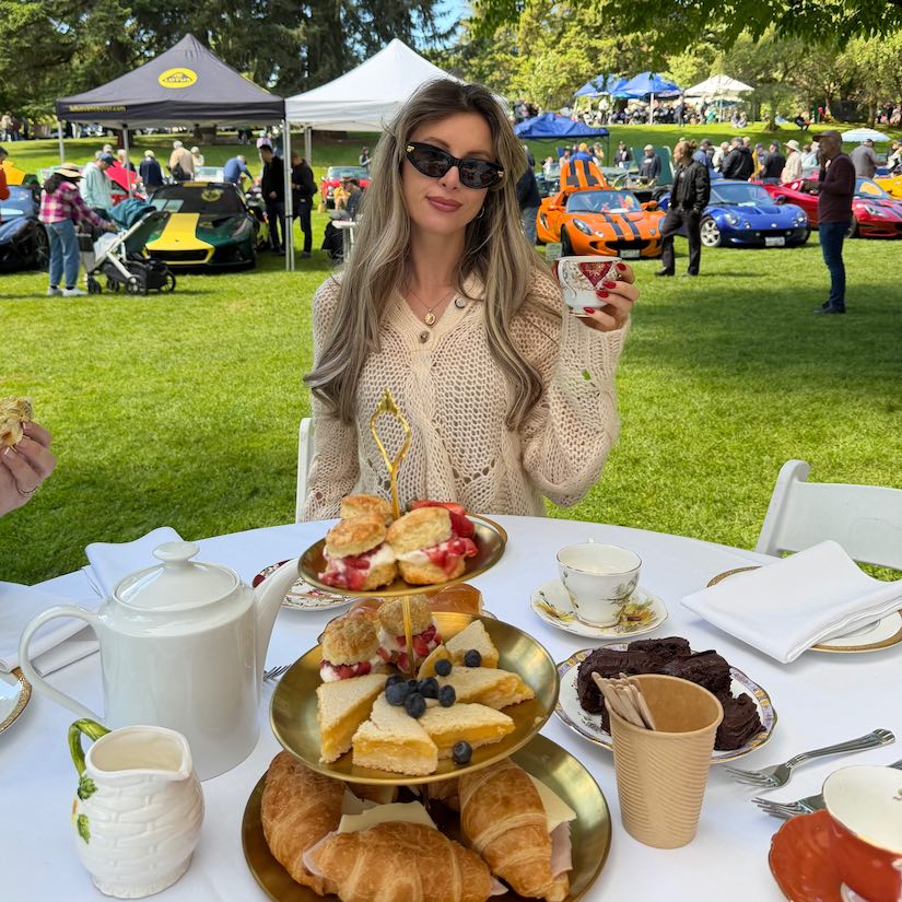 Charlotte Ahern at high tea in Van Dusen Garden