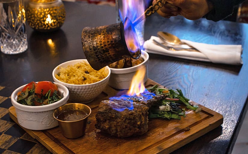 Lamb Flambe at Moltaqa Restaurant