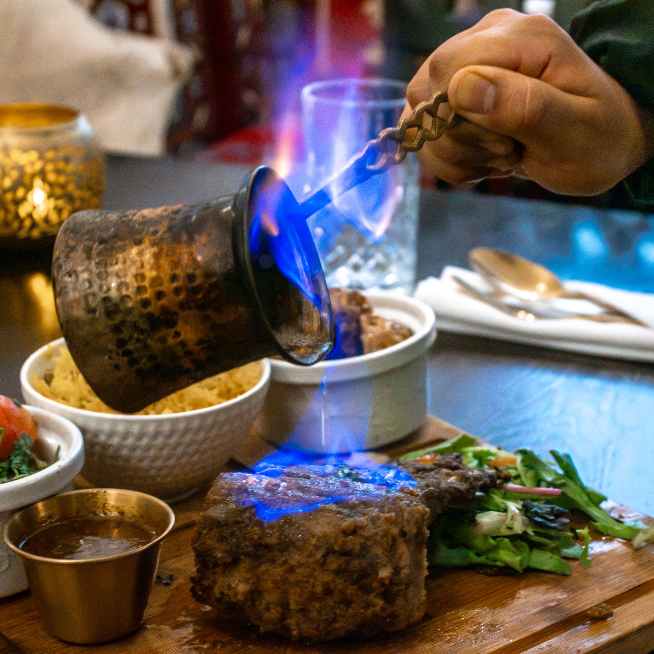 Lamb Flambe at Kebab at Moltaqa
